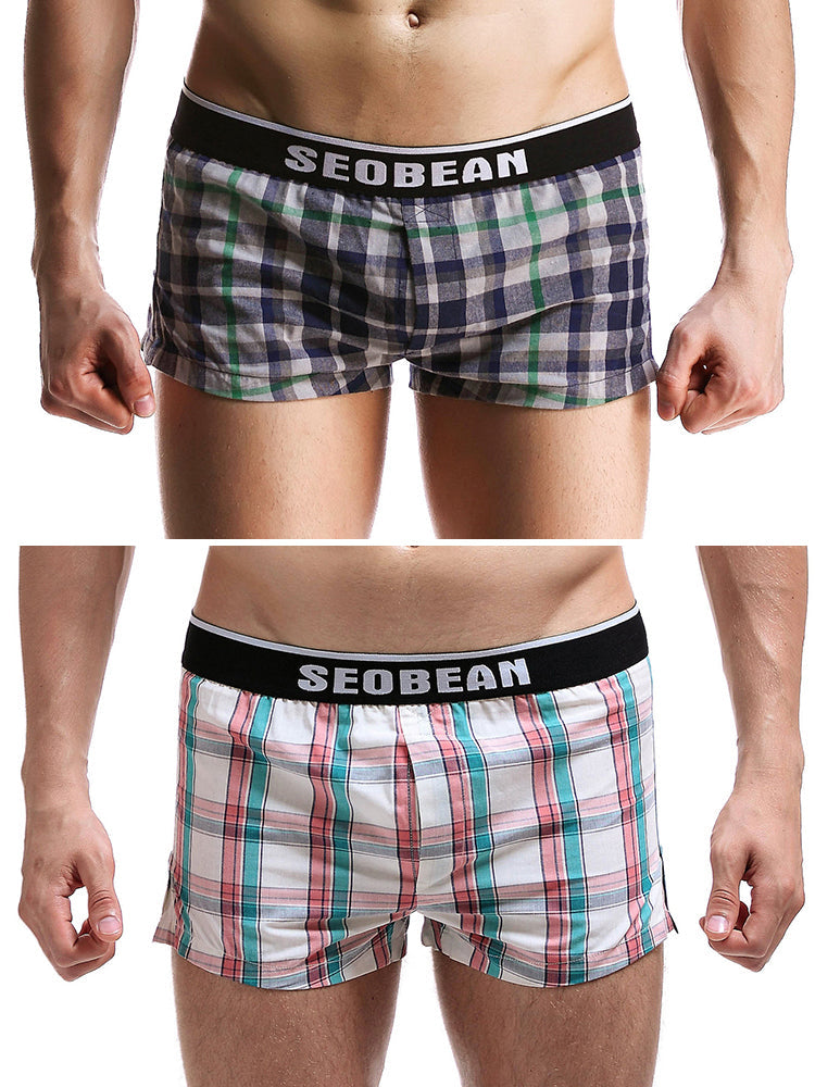 2 Pack Men's Trendy Plaid Design Zero-Irritation Cooling Airflow Supportive Boxers Shorts | dmunderwear detail image 8
