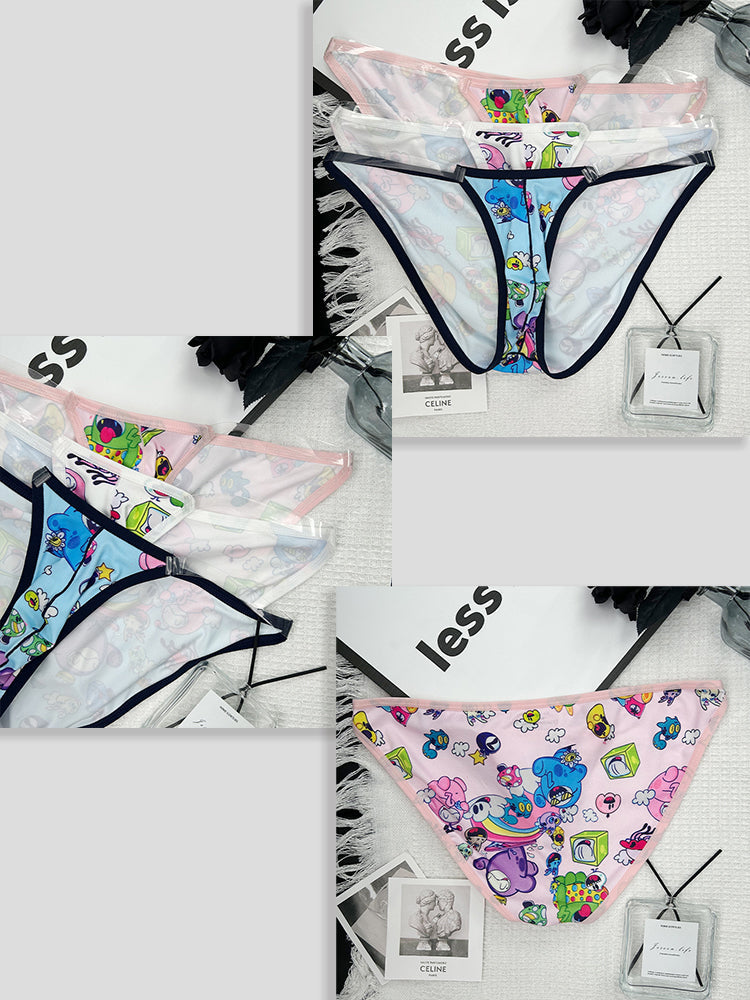 2 Pack Men's Trendy Printed Cartoon Comfortable and Breathable Bikini | dmunderwear detail image 7