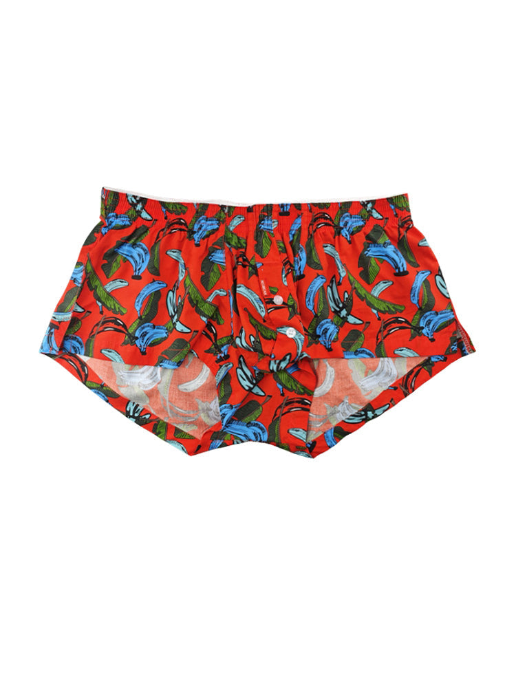 2 Pack Men's Banana Print Cotton Lounge Shorts with Button Fly | dmunderwear