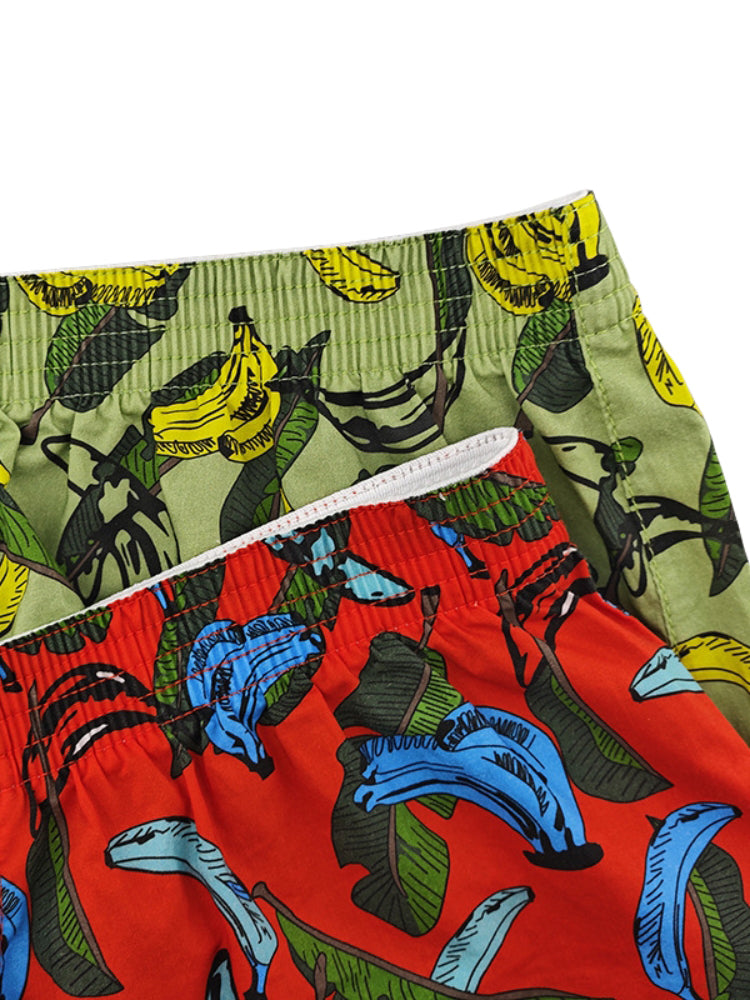 2 Pack Men's Banana Print Cotton Lounge Shorts with Button Fly | dmunderwear detail image 15
