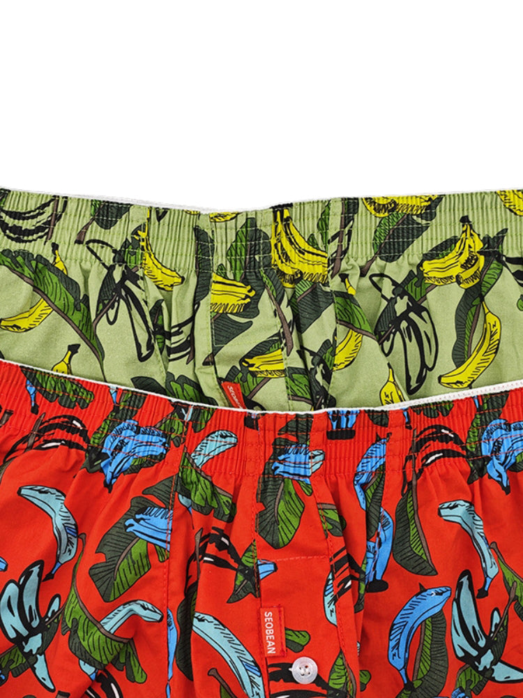 2 Pack Men's Banana Print Cotton Lounge Shorts with Button Fly | dmunderwear detail image 16