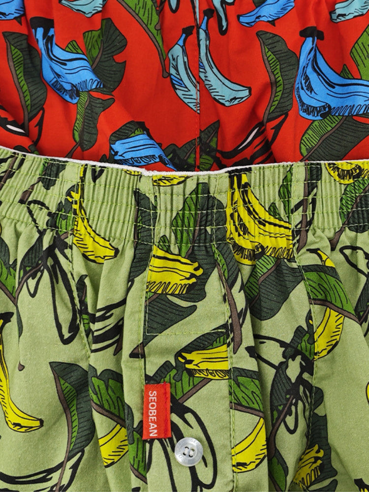 2 Pack Men's Banana Print Cotton Lounge Shorts with Button Fly | dmunderwear detail image 18