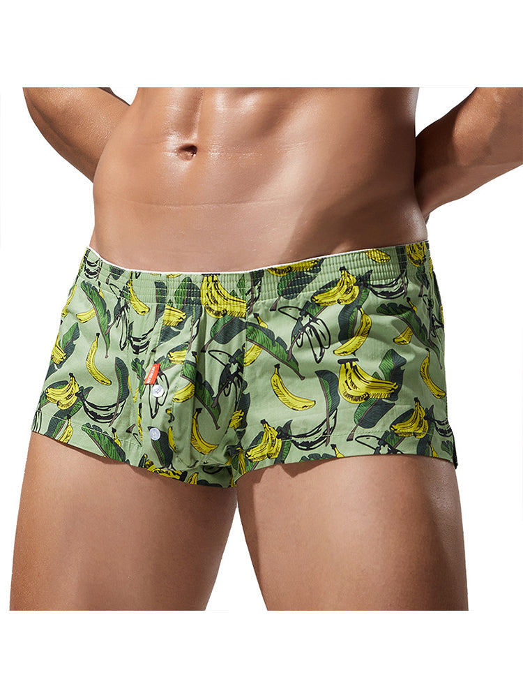 2 Pack Men's Banana Print Cotton Lounge Shorts with Button Fly | dmunderwear detail image 20
