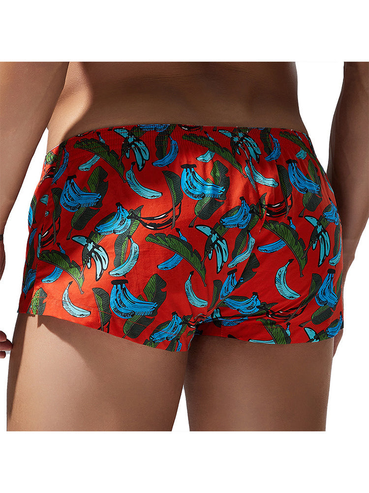 2 Pack Men's Banana Print Cotton Lounge Shorts with Button Fly | dmunderwear detail image 4