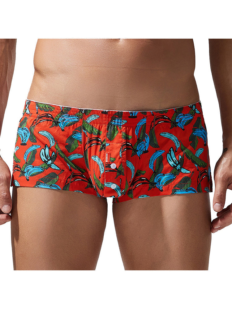 2 Pack Men's Banana Print Cotton Lounge Shorts with Button Fly | dmunderwear detail image 5