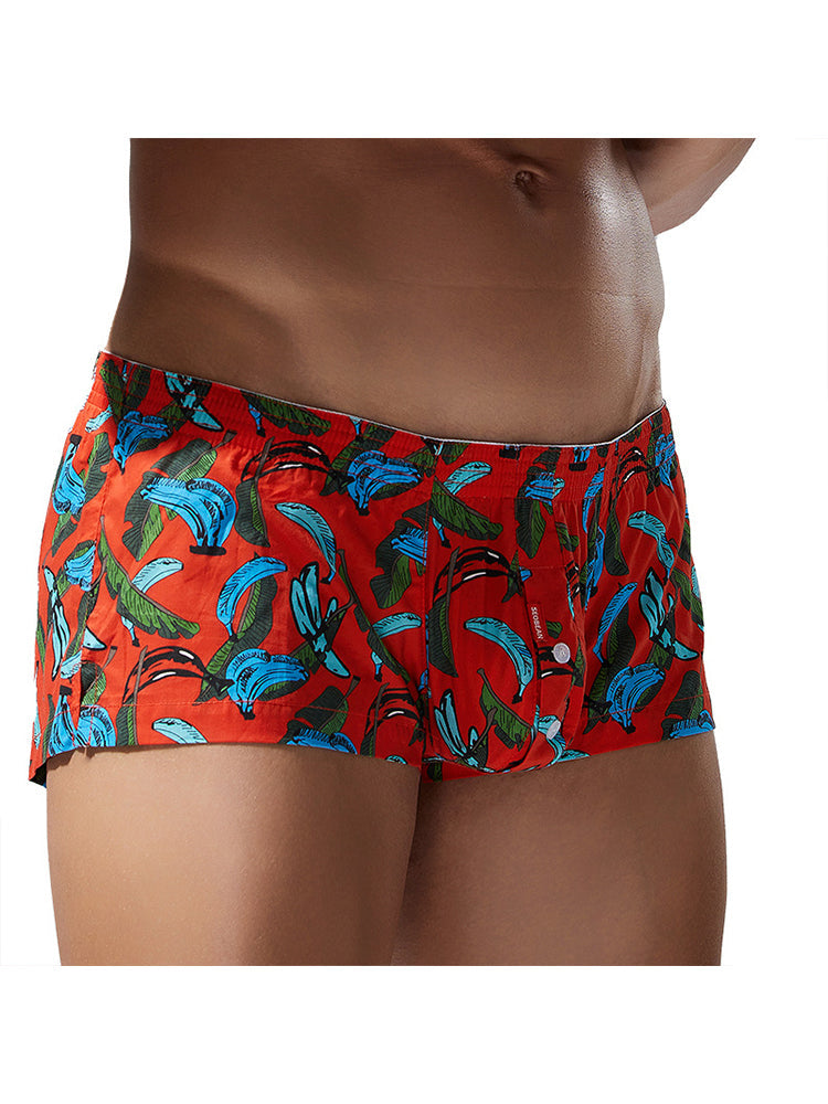2 Pack Men's Banana Print Cotton Lounge Shorts with Button Fly | dmunderwear detail image 6
