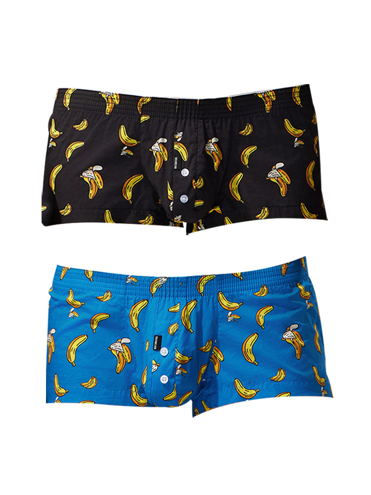 2 Pack Men's Low-Rise Cotton Boxer Shorts with Playful Print | dmunderwear detail image 2