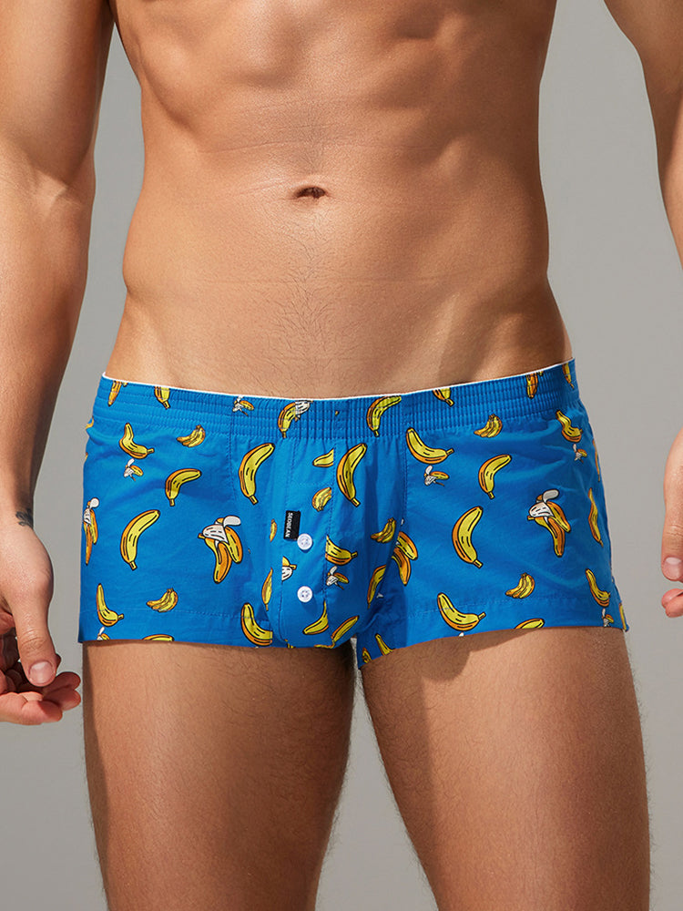 2 Pack Men's Low-Rise Cotton Boxer Shorts with Playful Print | dmunderwear detail image 3
