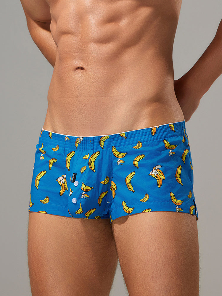 2 Pack Men's Low-Rise Cotton Boxer Shorts with Playful Print | dmunderwear detail image 4
