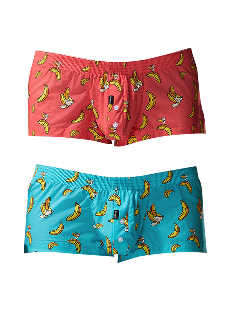 2 Pack Men's Low-Rise Cotton Boxer Shorts with Playful Print | dmunderwear detail image 7