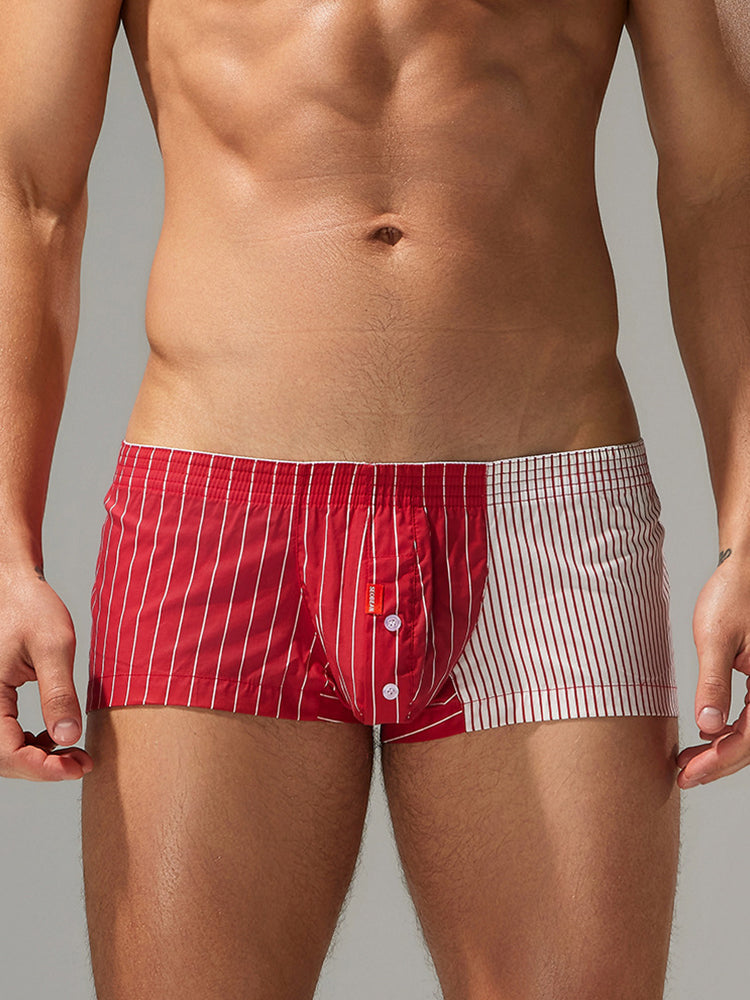 2 Pack Men's Fashionable Cotton Lounge Shorts with Stripe Patchwork | dmunderwear detail image 10