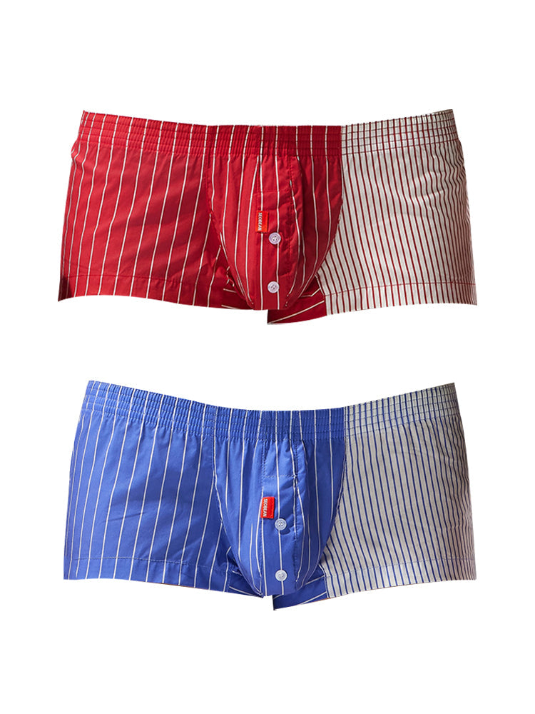 2 Pack Men's Fashionable Cotton Lounge Shorts with Stripe Patchwork | dmunderwear detail image 12