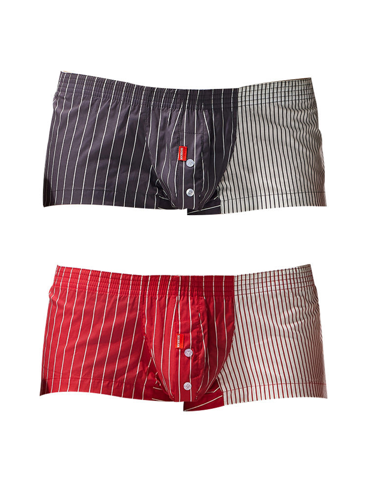 2 Pack Men's Fashionable Cotton Lounge Shorts with Stripe Patchwork | dmunderwear detail image 2