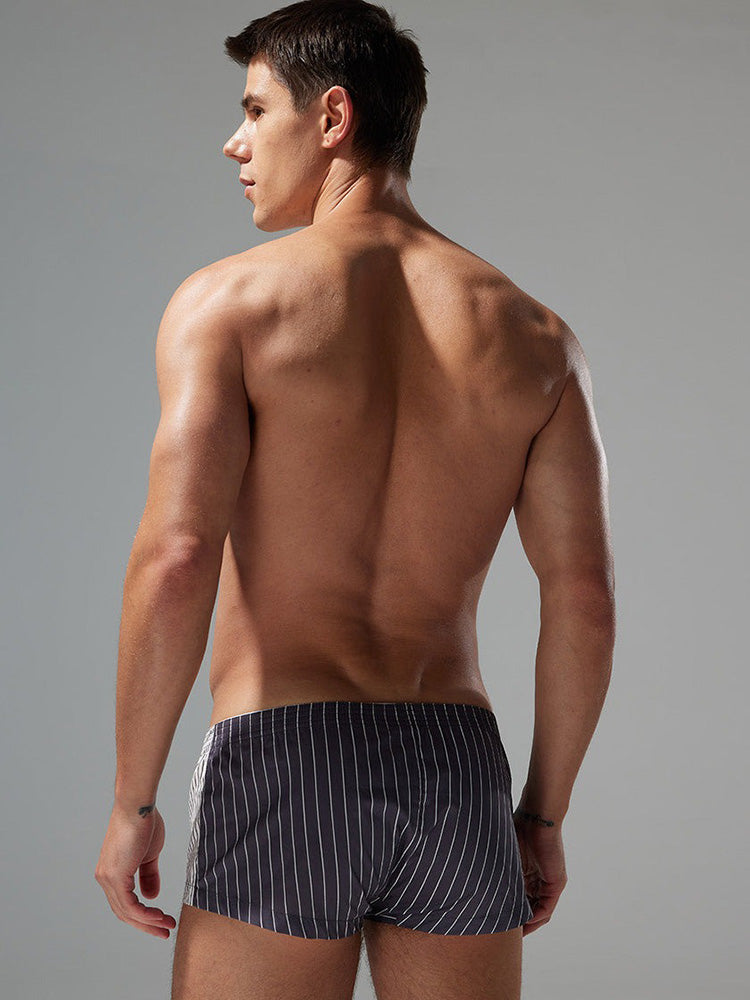 2 Pack Men's Fashionable Cotton Lounge Shorts with Stripe Patchwork | dmunderwear detail image 3