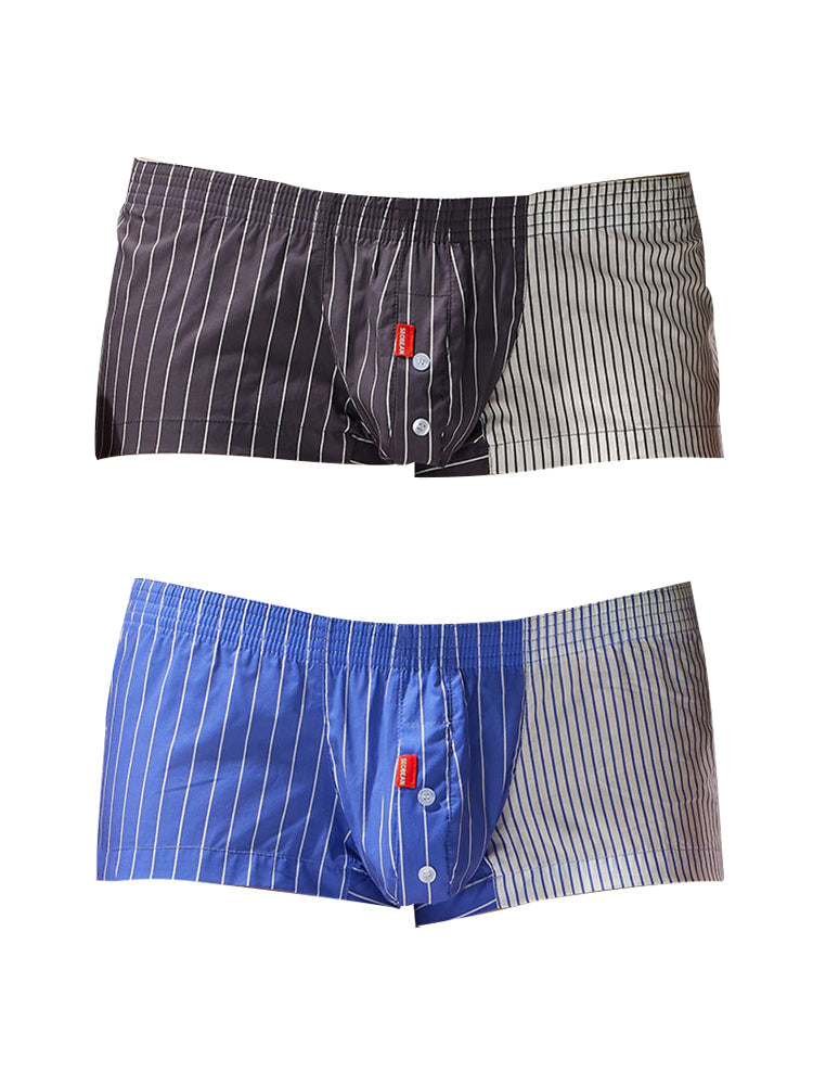 2 Pack Men's Fashionable Cotton Lounge Shorts with Stripe Patchwork | dmunderwear detail image 7