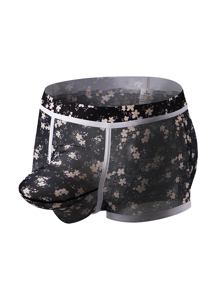 2 Pack Men's Mesh Print Trunks with Prominent Support Pouch | dmunderwear