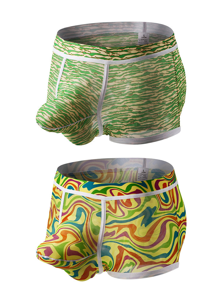 2 Pack Men's Mesh Print Trunks with Prominent Support Pouch | dmunderwear detail image 12