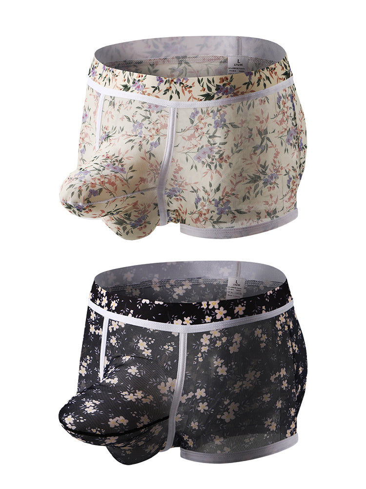 2 Pack Men's Mesh Print Trunks with Prominent Support Pouch | dmunderwear detail image 17