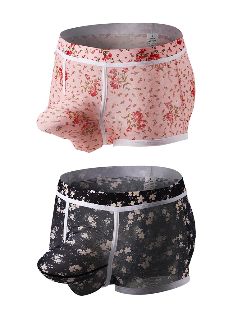2 Pack Men's Mesh Print Trunks with Prominent Support Pouch | dmunderwear detail image 2