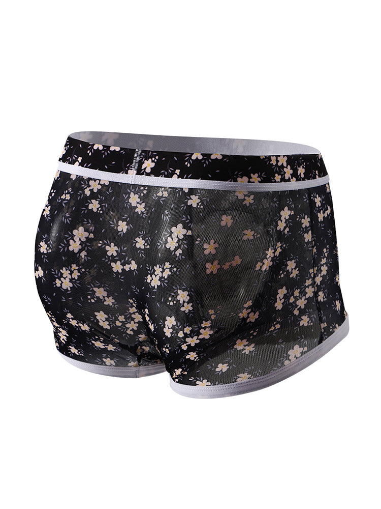 2 Pack Men's Mesh Print Trunks with Prominent Support Pouch | dmunderwear detail image 3