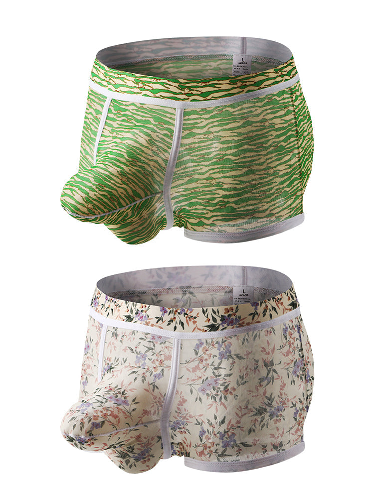 2 Pack Men's Mesh Print Trunks with Prominent Support Pouch | dmunderwear detail image 7
