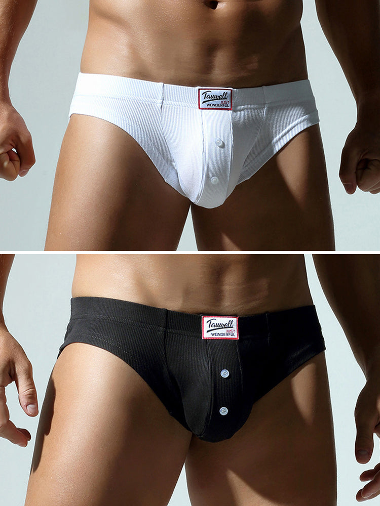 2 Pack Men's Ribbed Briefs with Decorative Button and Contour U-Pouch | dmunderwear detail image 12