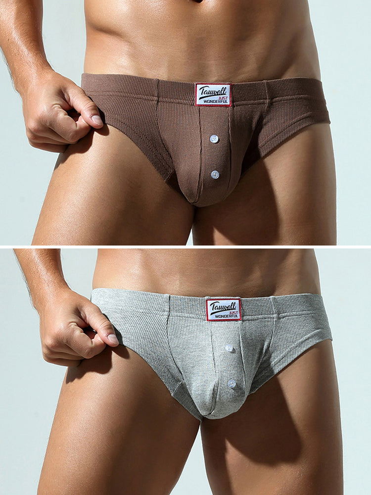 2 Pack Men's Ribbed Briefs with Decorative Button and Contour U-Pouch | dmunderwear detail image 17