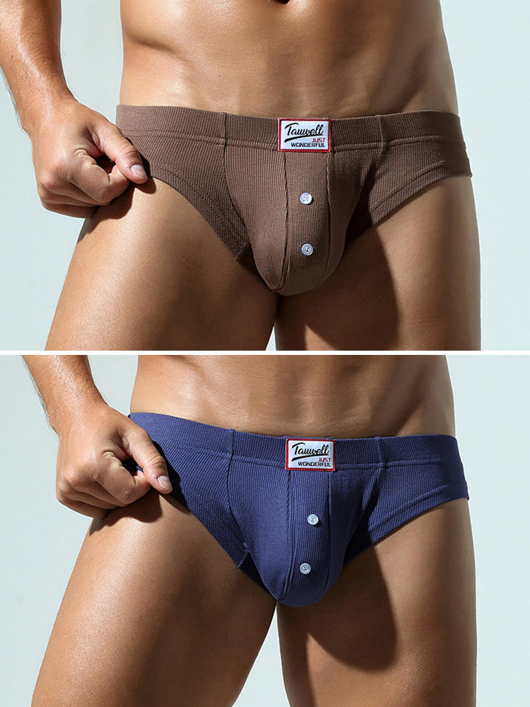 2 Pack Men's Ribbed Briefs with Decorative Button and Contour U-Pouch | dmunderwear detail image 2