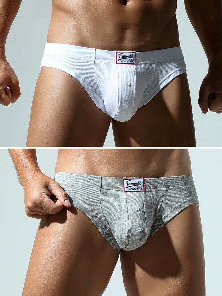 2 Pack Men's Ribbed Briefs with Decorative Button and Contour U-Pouch | dmunderwear detail image 7