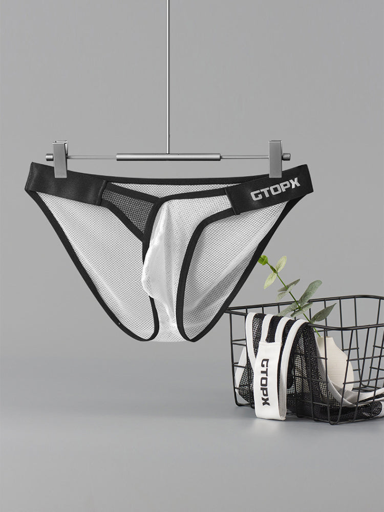 2 Pack Men's U-Pouch Sheer Mesh Briefs | dmunderwear detail image 4