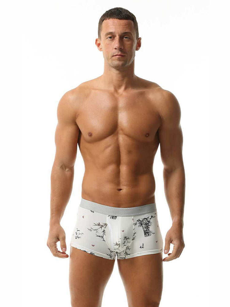 2 Pack Men's U-Pouch Side Vent Printed Trunks | dmunderwear detail image 3