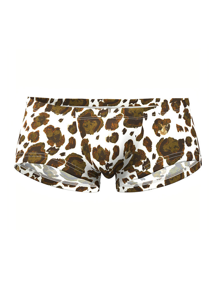 2 Pack Men's Ultra-Soft Leopard Print Enhancing Pouch Sexy Low-Rise Trunks | dmunderwear
