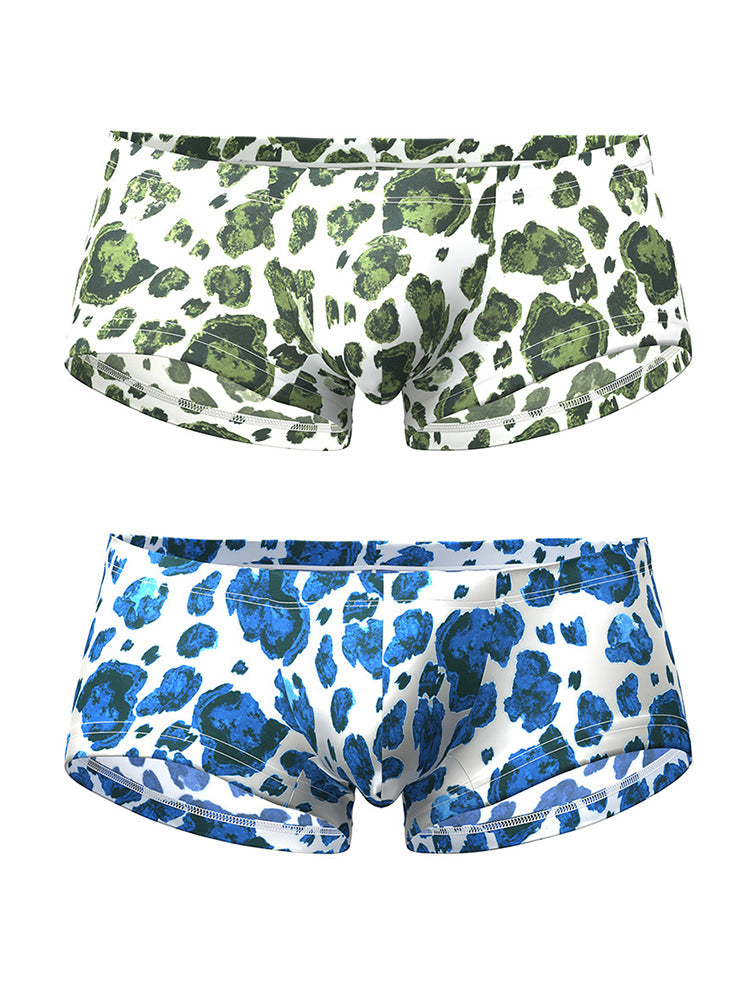 2 Pack Men's Ultra-Soft Leopard Print Enhancing Pouch Sexy Low-Rise Trunks | dmunderwear detail image 12