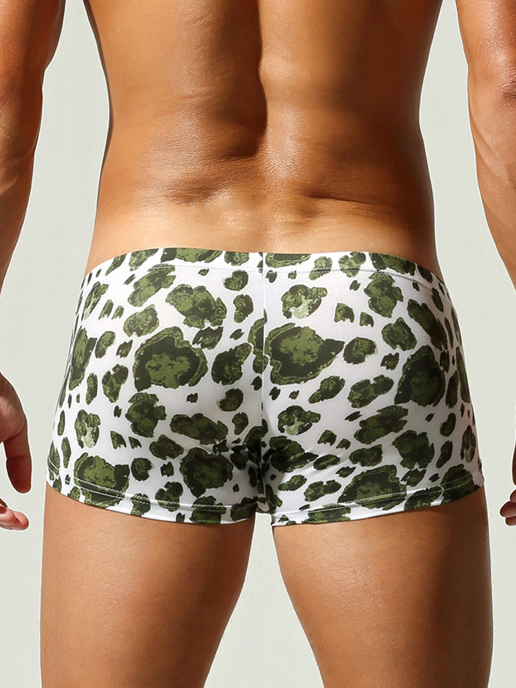 2 Pack Men's Ultra-Soft Leopard Print Enhancing Pouch Sexy Low-Rise Trunks | dmunderwear detail image 15