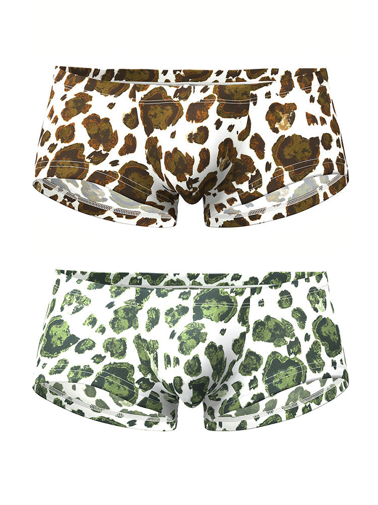 2 Pack Men's Ultra-Soft Leopard Print Enhancing Pouch Sexy Low-Rise Trunks | dmunderwear detail image 2