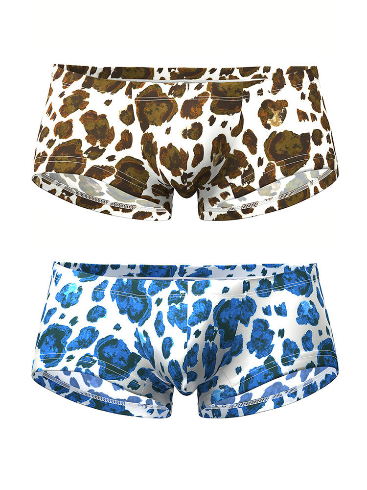 2 Pack Men's Ultra-Soft Leopard Print Enhancing Pouch Sexy Low-Rise Trunks | dmunderwear detail image 7