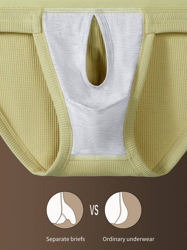 2 Pack Men's Waffle-Knit Cotton Separable Scrotum Support Briefs | dmunderwear detail image 3