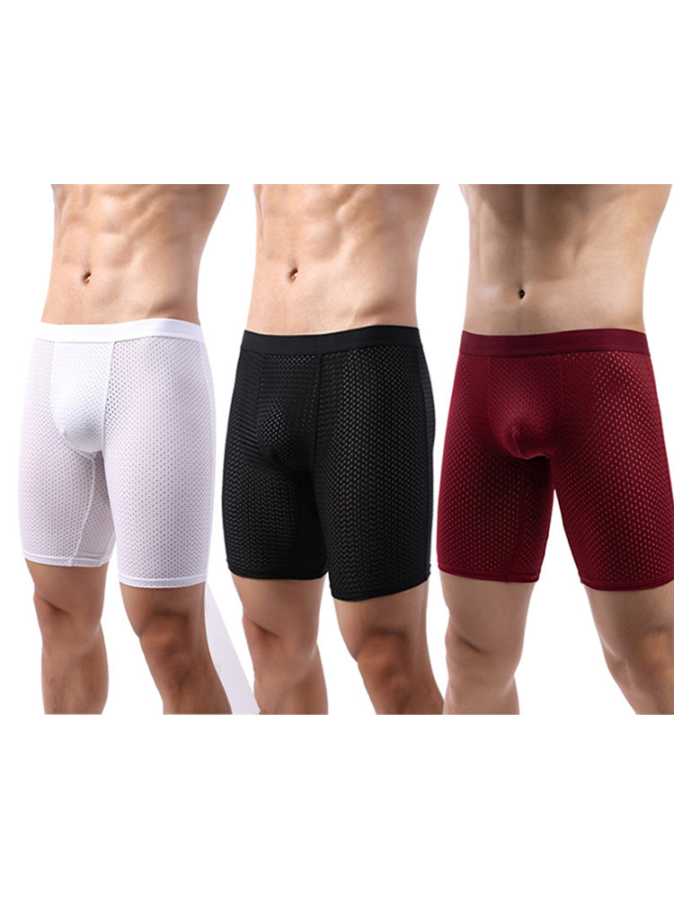 3 Pack Men's Anti-chafing Mesh Long Boxer Briefs | dmunderwear detail image 10
