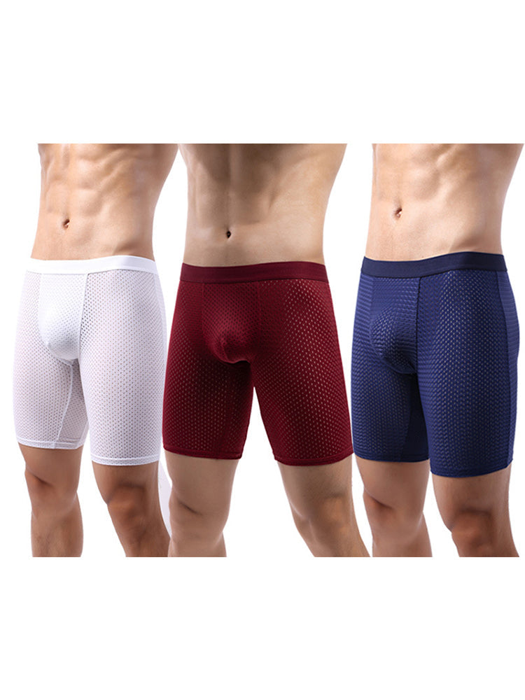 3 Pack Men's Anti-chafing Mesh Long Boxer Briefs | dmunderwear detail image 14