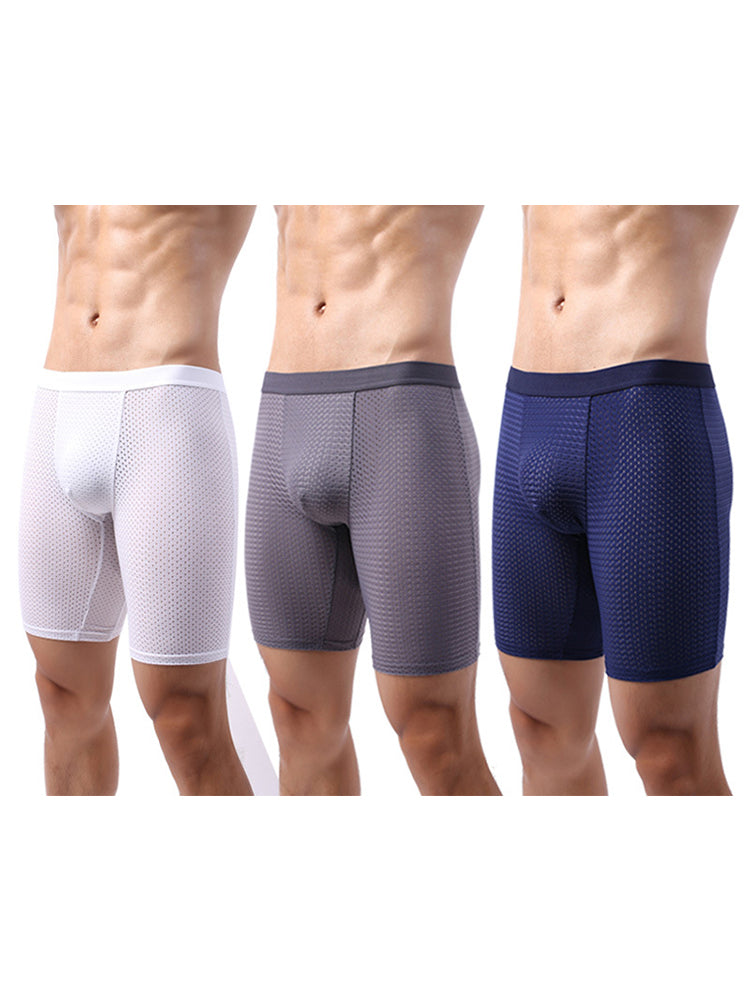3 Pack Men's Anti-chafing Mesh Long Boxer Briefs | dmunderwear detail image 15