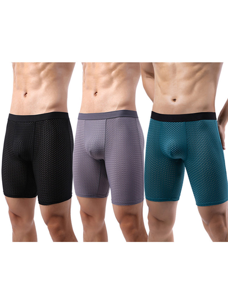 3 Pack Men's Anti-chafing Mesh Long Boxer Briefs | dmunderwear detail image 16