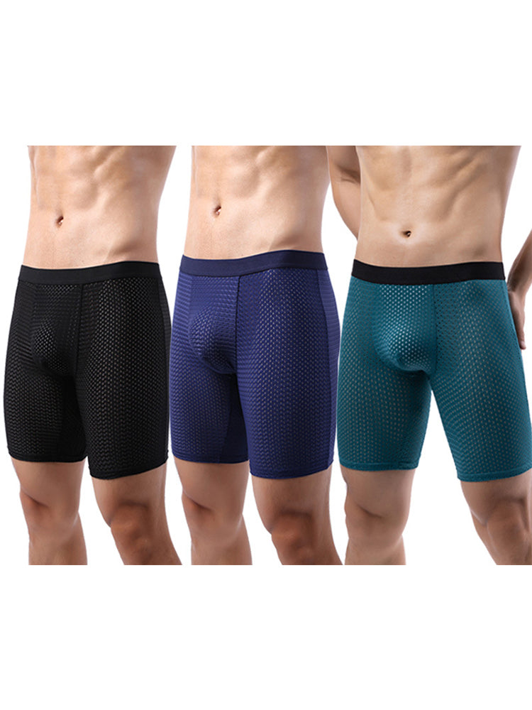 3 Pack Men's Anti-chafing Mesh Long Boxer Briefs | dmunderwear detail image 17