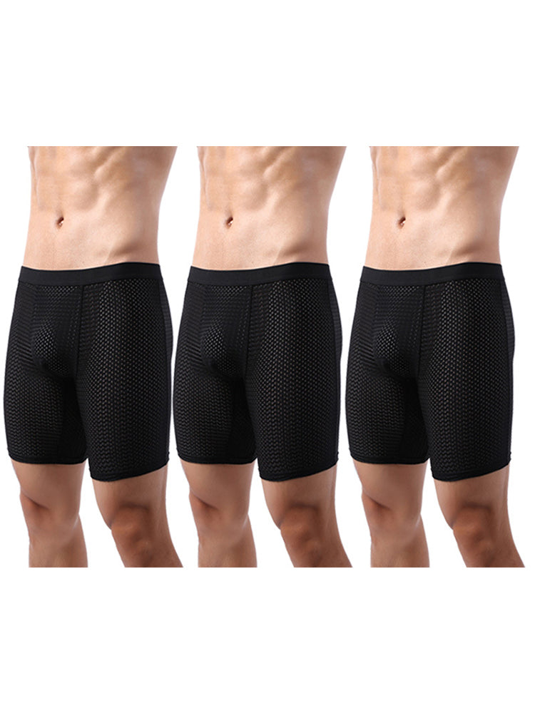 3 Pack Men's Anti-chafing Mesh Long Boxer Briefs | dmunderwear detail image 18