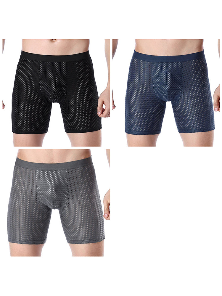 3 Pack Men's Anti-chafing Mesh Long Boxer Briefs | dmunderwear detail image 2