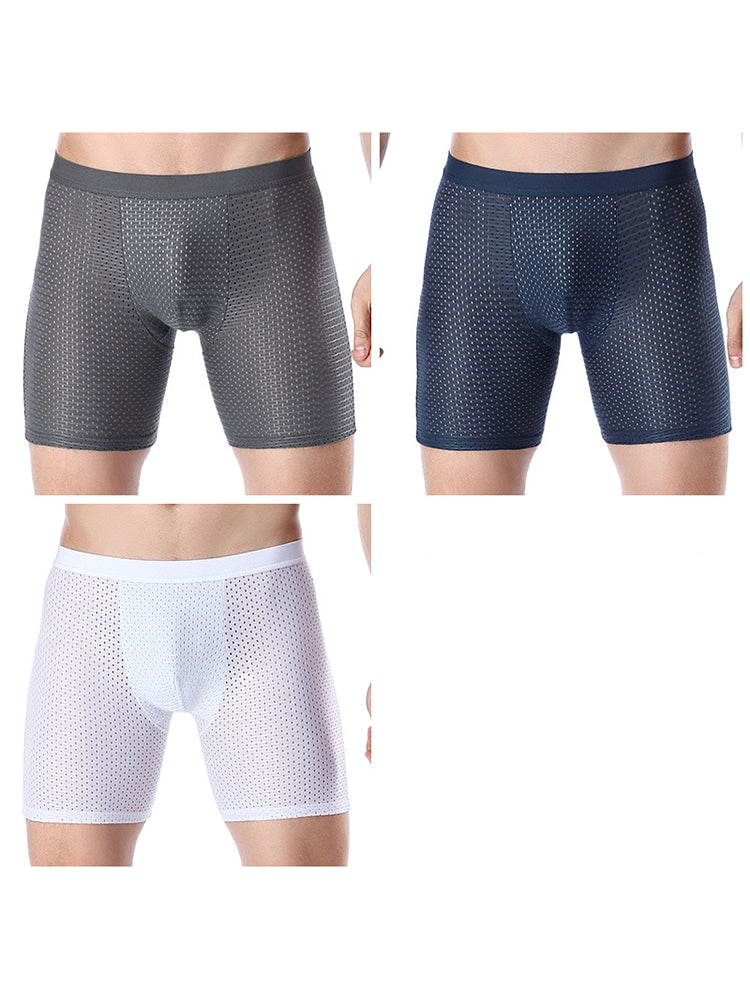 3 Pack Men's Anti-chafing Mesh Long Boxer Briefs | dmunderwear detail image 20