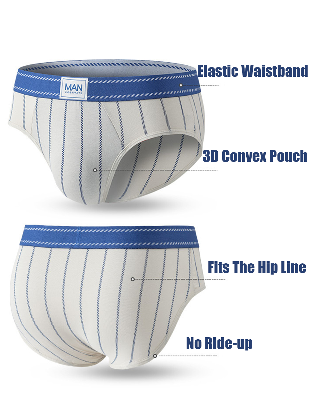 3 Pack Men's Classic Striped Briefs | dmunderwear detail image 10