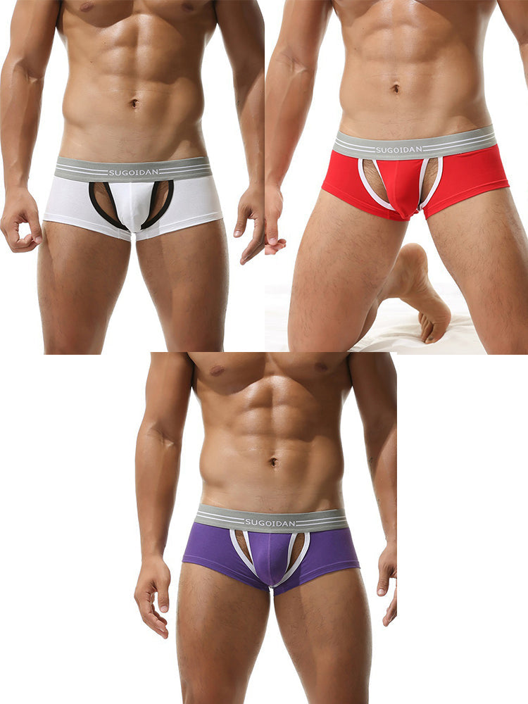 3 Pack Men's Sexy Cutout Trunks with Lift-up Pouch | dmunderwear detail image 2