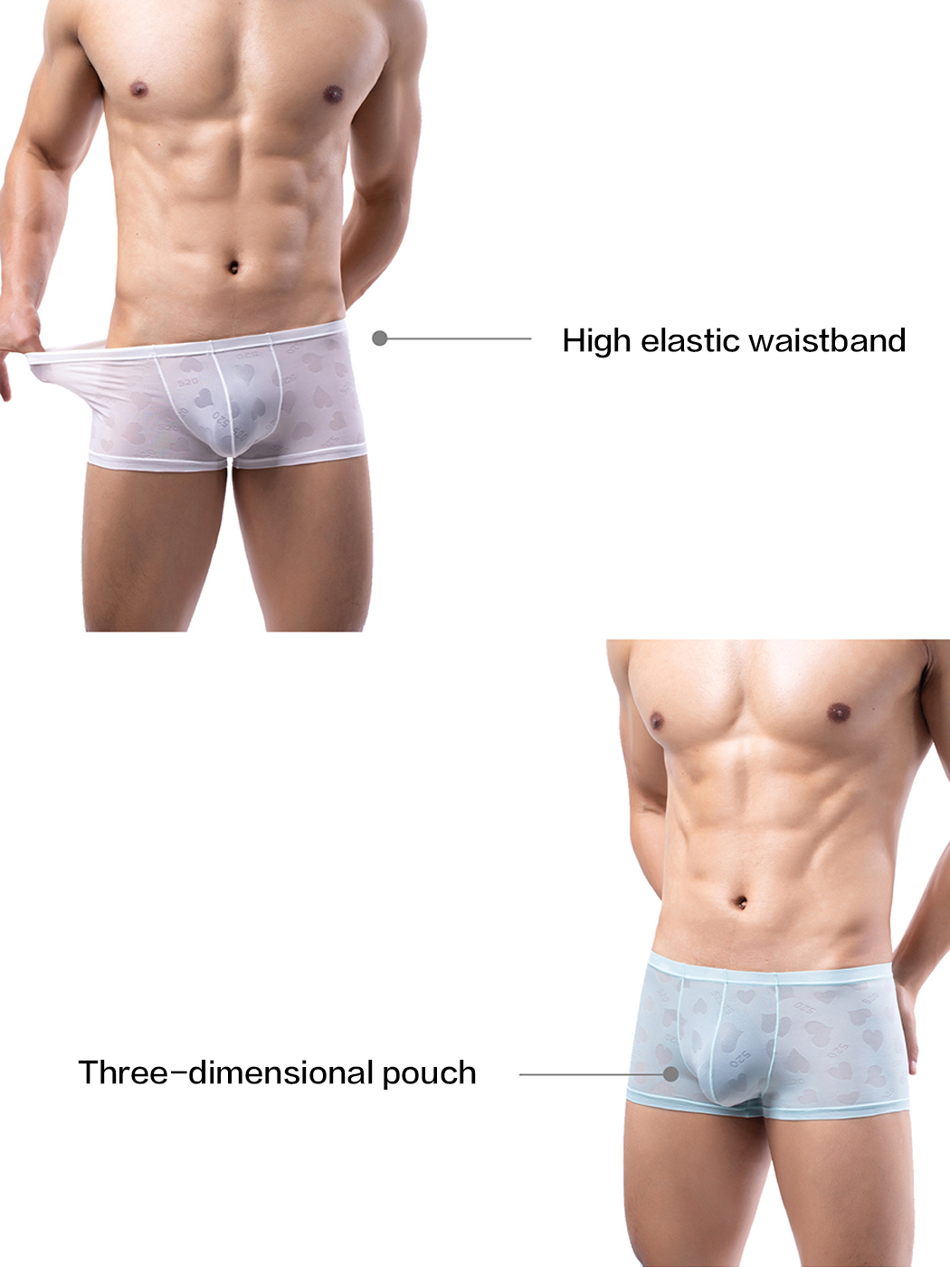 3- Pack Men's Sexy Heart Mesh Trunks | dmunderwear detail image 7
