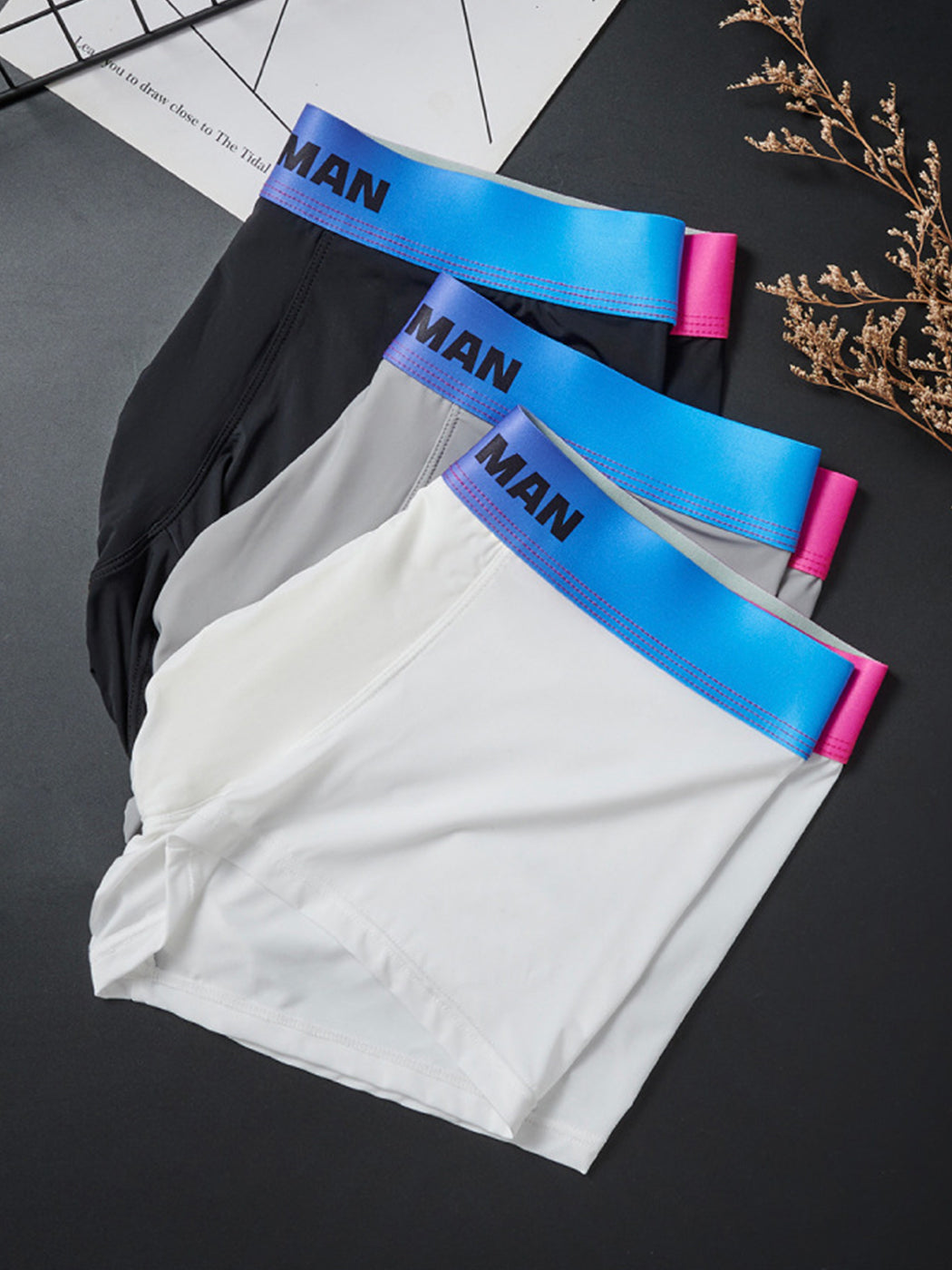 3 Pack Men's U Pouch Trunks with Ombre Belt | dmunderwear detail image 16