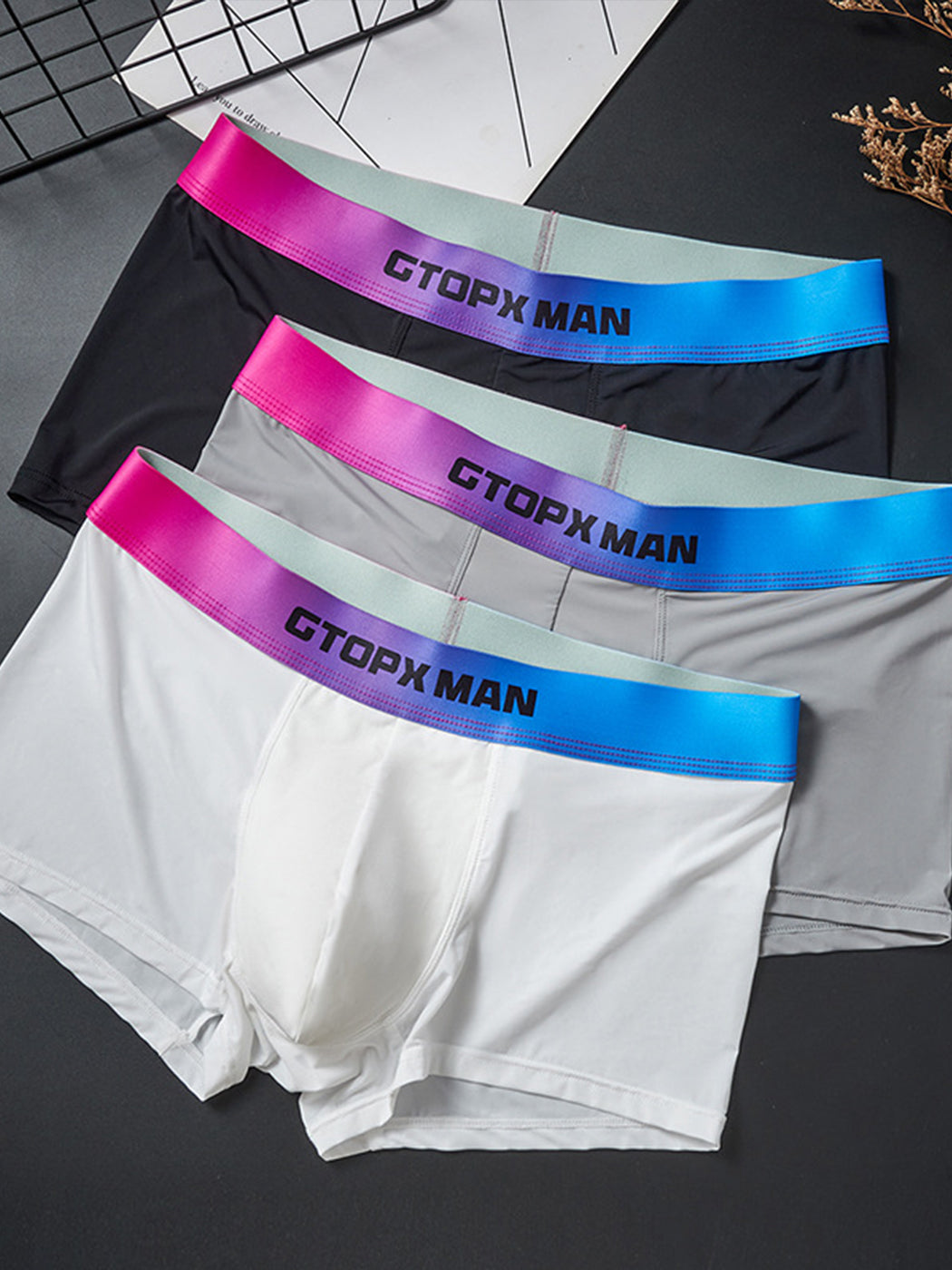 3 Pack Men's U Pouch Trunks with Ombre Belt | dmunderwear detail image 18